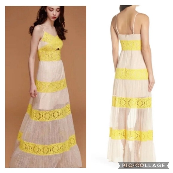 Foxiedox Mia Two-Tone Yellow & Ecru Lacey Crochet Detail Maxi Dress Size Large - Picture 15 of 15